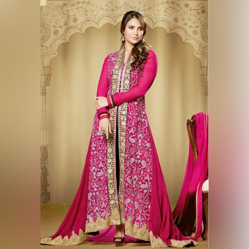 Hot Pink and Black A line overcoat suit
